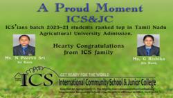 ICS'ians Topper in TN Agricultural University  ICS'ians Topper in TN Agricultural University